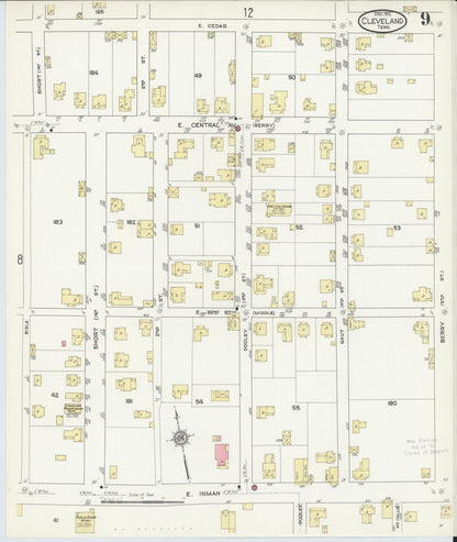 Sanborn Fire Insurance Map from Cleveland, Bradley County, Tennessee (1912), Sheet #0009 - Complete Map Set gallery image, historic Sanborn map, vintage wall art, Tennessee Tennessee