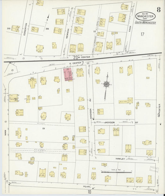 Sanborn Fire Insurance Map from Manchester, Hartford County, Connecticut (1911), Sheet #0008 - Historic Sanborn Fire Insurance Map Print, vintage old map wall art, antique decor, genealogy gift, Connecticut Connecticut map