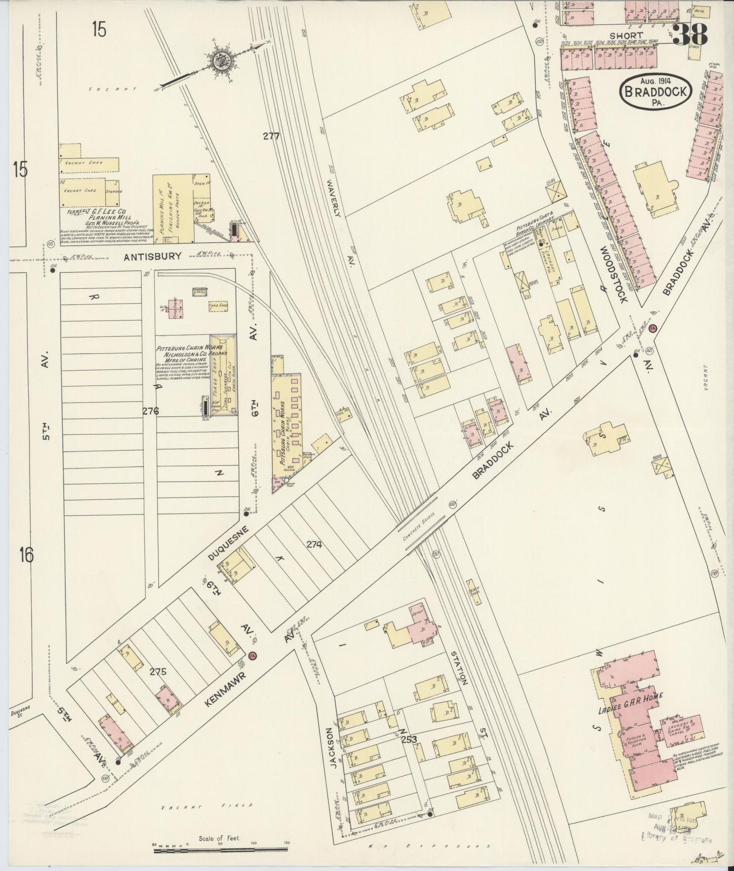 Sanborn Fire Insurance Map from Braddock, Allegheny County, Pennsylvania (1914), Sheet #0038 - Historic Sanborn Fire Insurance Map Print, vintage old map wall art, antique decor, genealogy gift, Pennsylvania Pennsylvania map
