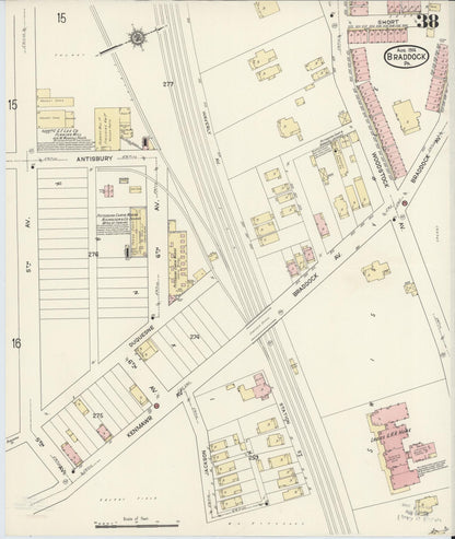 Sanborn Fire Insurance Map from Braddock, Allegheny County, Pennsylvania (1914), Sheet #0038 - Historic Sanborn Fire Insurance Map Print, vintage old map wall art, antique decor, genealogy gift, Pennsylvania Pennsylvania map