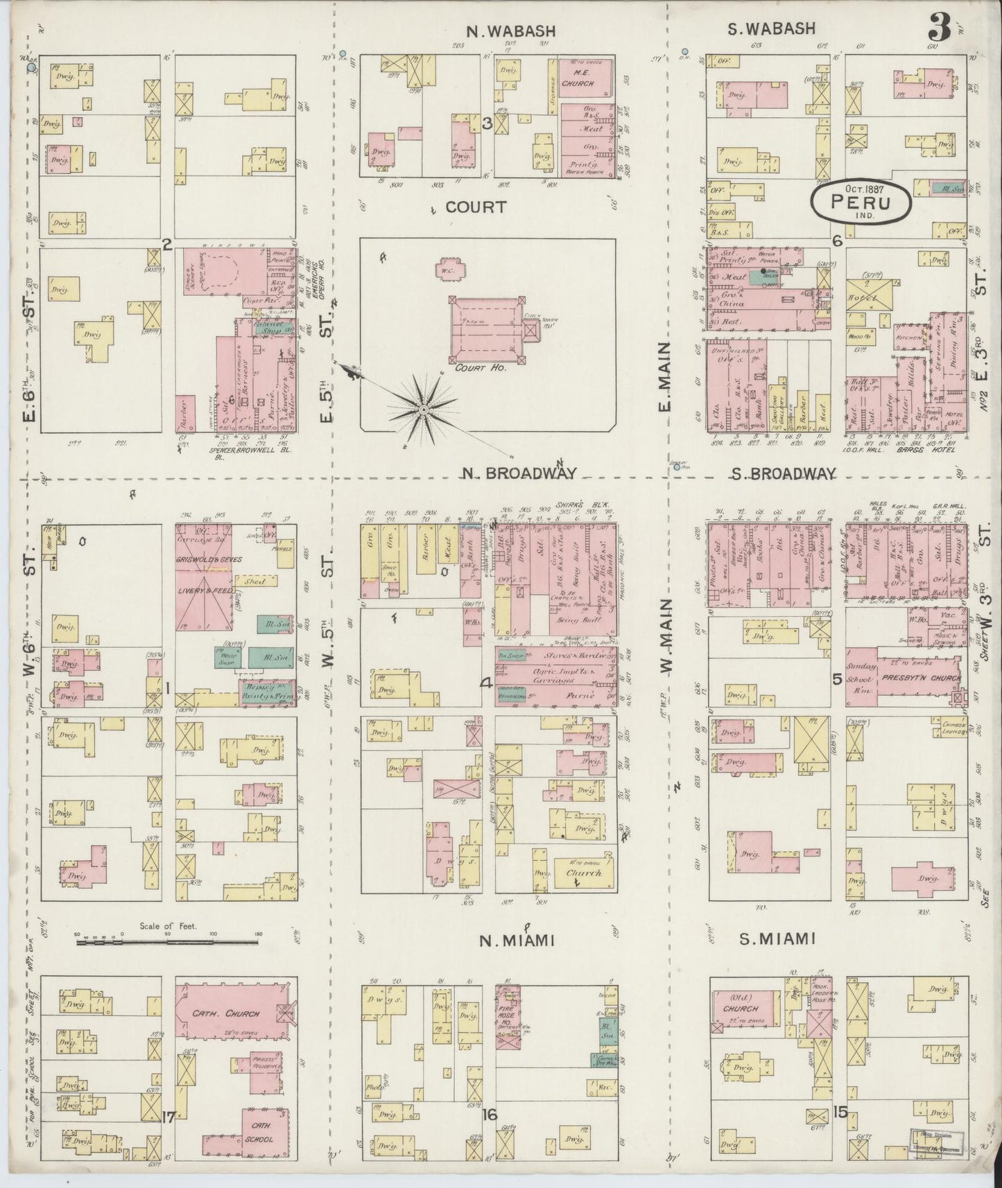 Sanborn Fire Insurance Map from Peru, Miami County, Indiana (1887), Sheet #0003 - Complete Map Set gallery image, historic Sanborn map, vintage wall art, Indiana Indiana