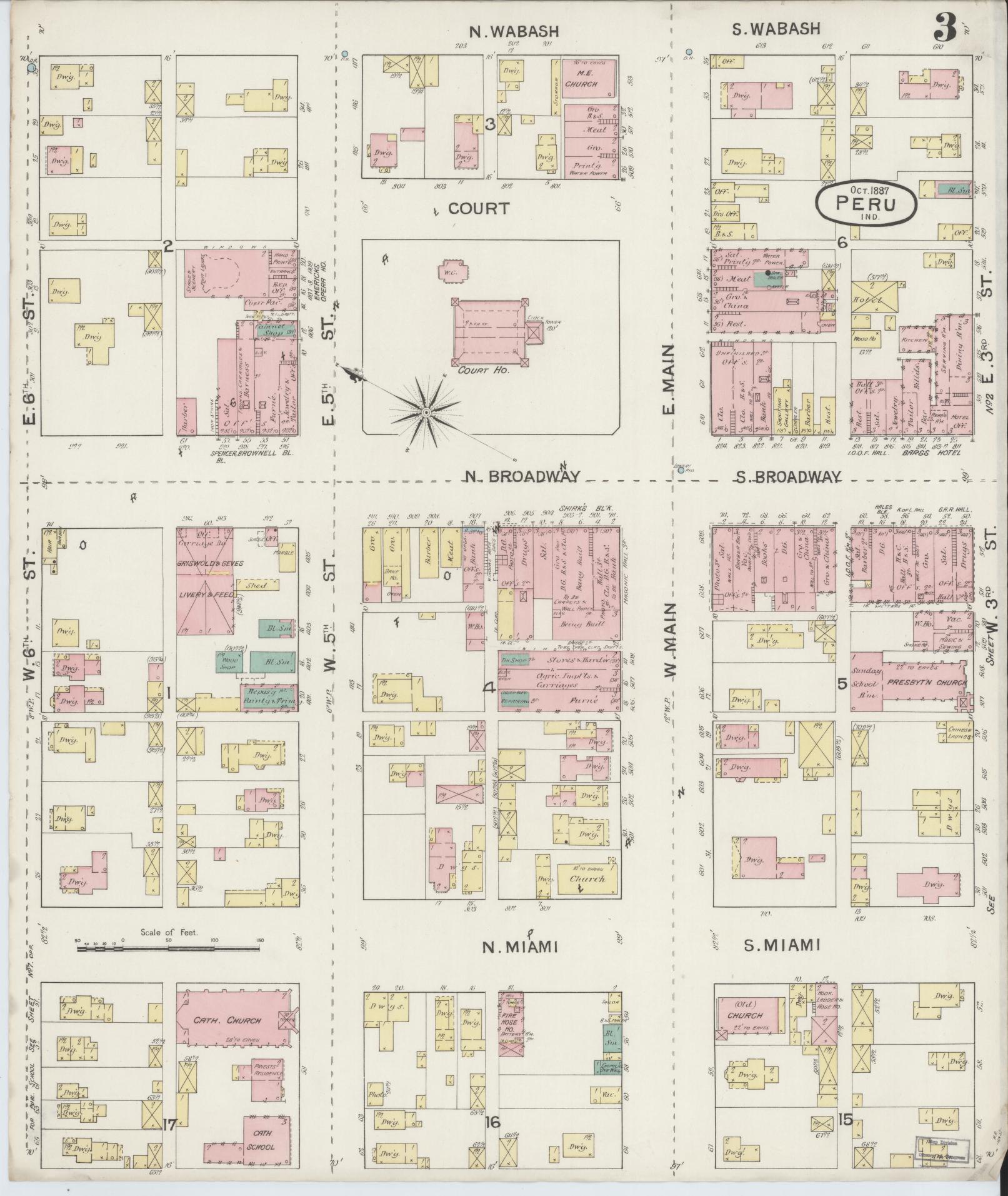 Sanborn Fire Insurance Map from Peru, Miami County, Indiana (1887), Sheet #0003 - Complete Map Set gallery image, historic Sanborn map, vintage wall art, Indiana Indiana