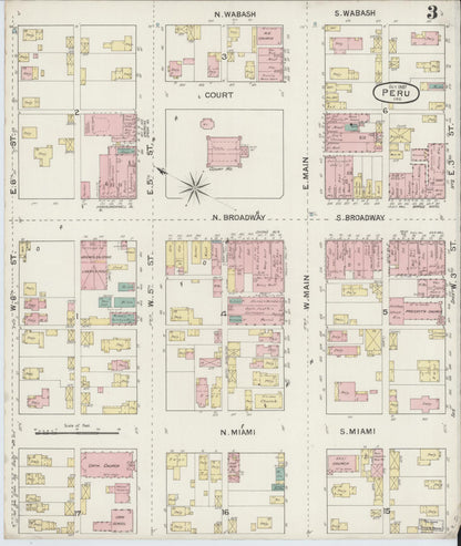 Sanborn Fire Insurance Map from Peru, Miami County, Indiana (1887), Sheet #0003 - Complete Map Set gallery image, historic Sanborn map, vintage wall art, Indiana Indiana