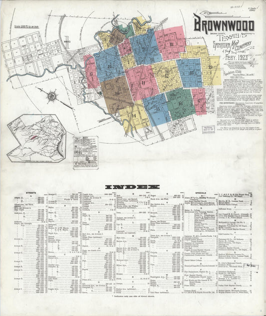 Sanborn Fire Insurance Map from Brownwood, Brown County, Texas (1923), Sheet #0001 - Historic Sanborn Fire Insurance Map Print, vintage old map wall art, antique decor, genealogy gift, Texas Texas map