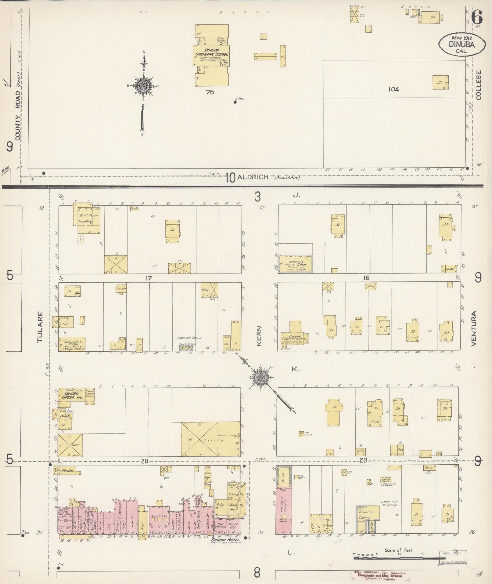 Sanborn Fire Insurance Map from Dinuba, Tulare County, California (1912), Sheet #0006 - Complete Map Set gallery image, historic Sanborn map, vintage wall art, California California