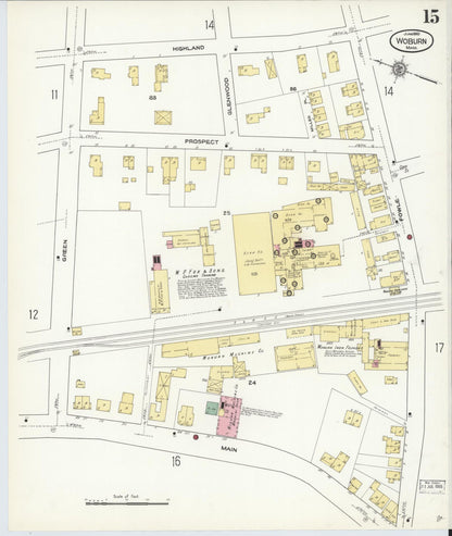 Sanborn Fire Insurance Map from Woburn, Middlesex County, Massachusetts (1910), Sheet #0015 - Historic Sanborn Fire Insurance Map Print, vintage old map wall art, antique decor, genealogy gift, Massachusetts Massachusetts map