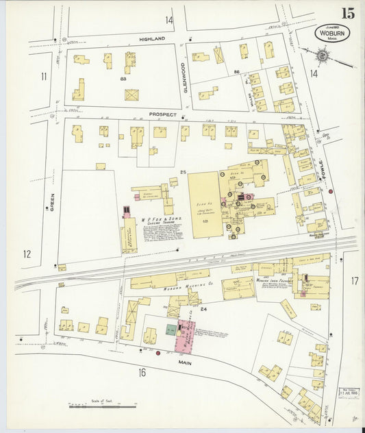 Sanborn Fire Insurance Map from Woburn, Middlesex County, Massachusetts (1910), Sheet #0015 - Historic Sanborn Fire Insurance Map Print, vintage old map wall art, antique decor, genealogy gift, Massachusetts Massachusetts map