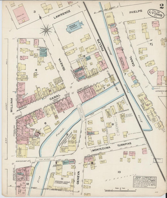 Sanborn Fire Insurance Map from Lyons, Wayne County, New York (1884), Sheet #0002 - Historic Sanborn Fire Insurance Map Print, vintage old map wall art, antique decor, genealogy gift, New York New York map