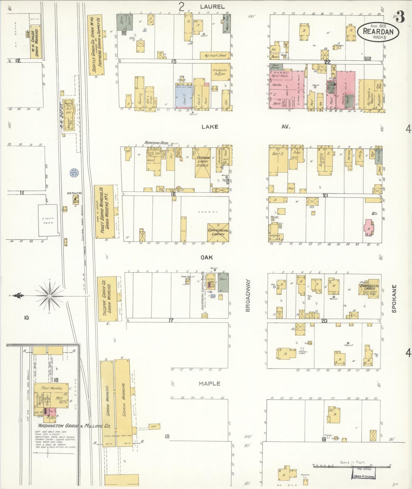 Sanborn Fire Insurance Map from Reardan, Lincoln County, Washington (1905), Sheet #0003 - Complete Map Set gallery image, historic Sanborn map, vintage wall art, Washington Washington