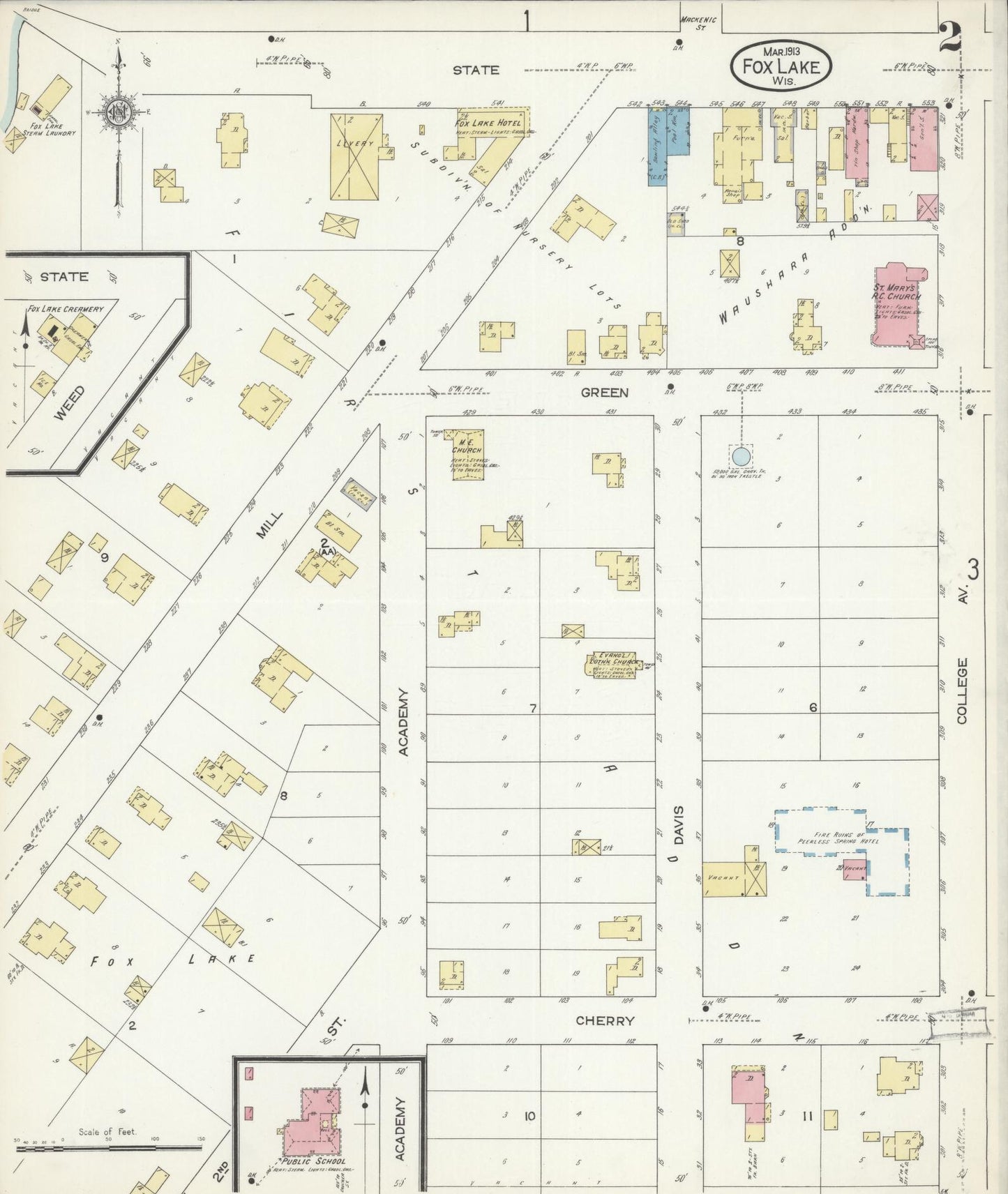 Sanborn Fire Insurance Map from Fox Lake, Dodge County, Wisconsin (1913), Sheet #0002 - Complete Map Set gallery image, historic Sanborn map, vintage wall art, Wisconsin Wisconsin