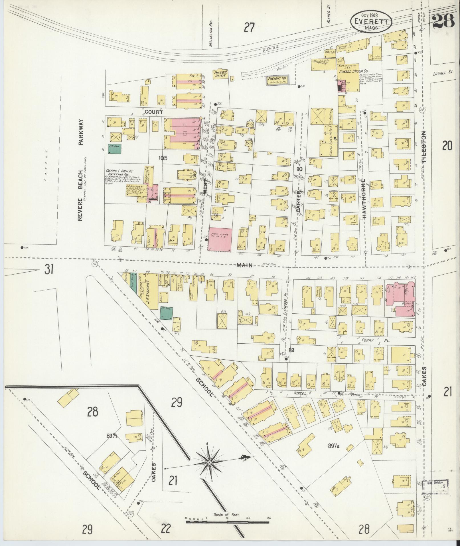 Sanborn Fire Insurance Map from Everett, Middlesex County, Massachusetts (1903), Sheet #0028 - Historic Sanborn Fire Insurance Map Print, vintage old map wall art, antique decor, genealogy gift, Massachusetts Massachusetts map