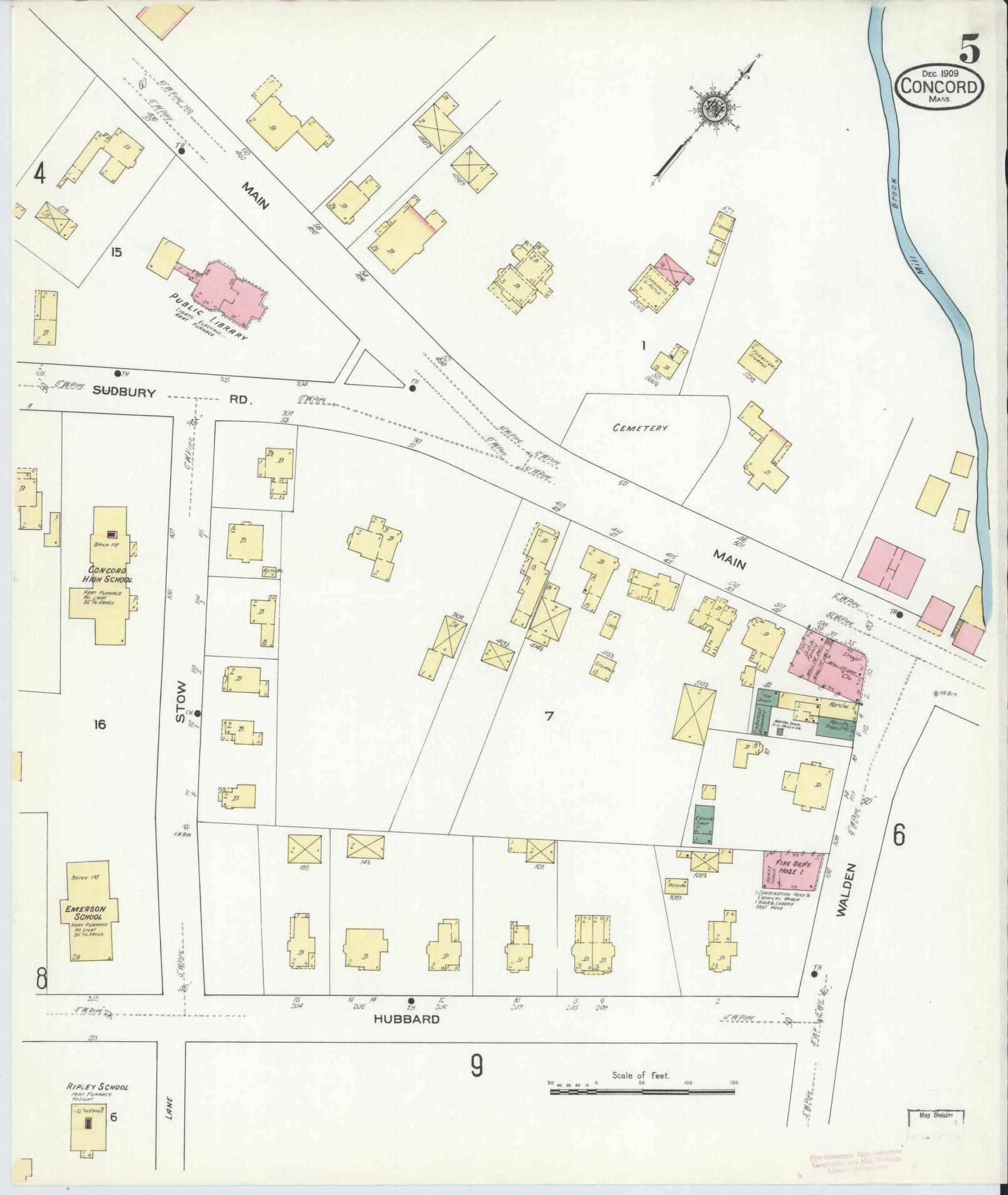 Sanborn Fire Insurance Map from Concord, Middlesex County, Massachusetts (1909), Sheet #0005 - Complete Map Set gallery image, historic Sanborn map, vintage wall art, Massachusetts Massachusetts