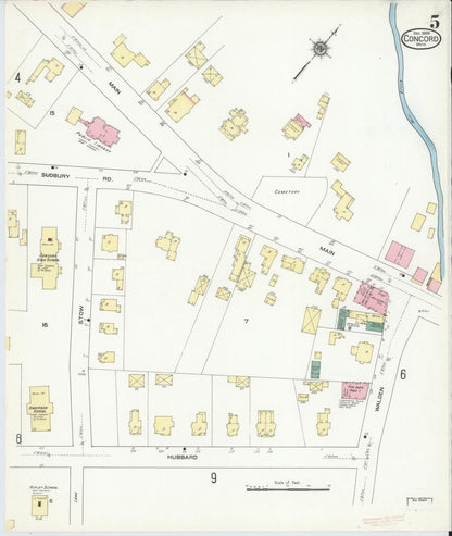 Sanborn Fire Insurance Map from Concord, Middlesex County, Massachusetts (1909), Sheet #0005 - Complete Map Set gallery image, historic Sanborn map, vintage wall art, Massachusetts Massachusetts