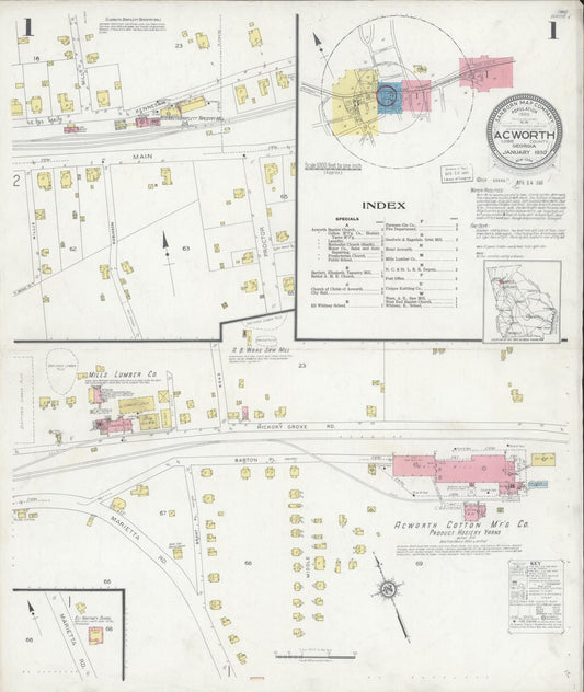Sanborn Fire Insurance Map from Acworth, Cobb County, Georgia (1930), Sheet #0001 - Complete Map Set gallery image, historic Sanborn map, vintage wall art, Georgia Georgia