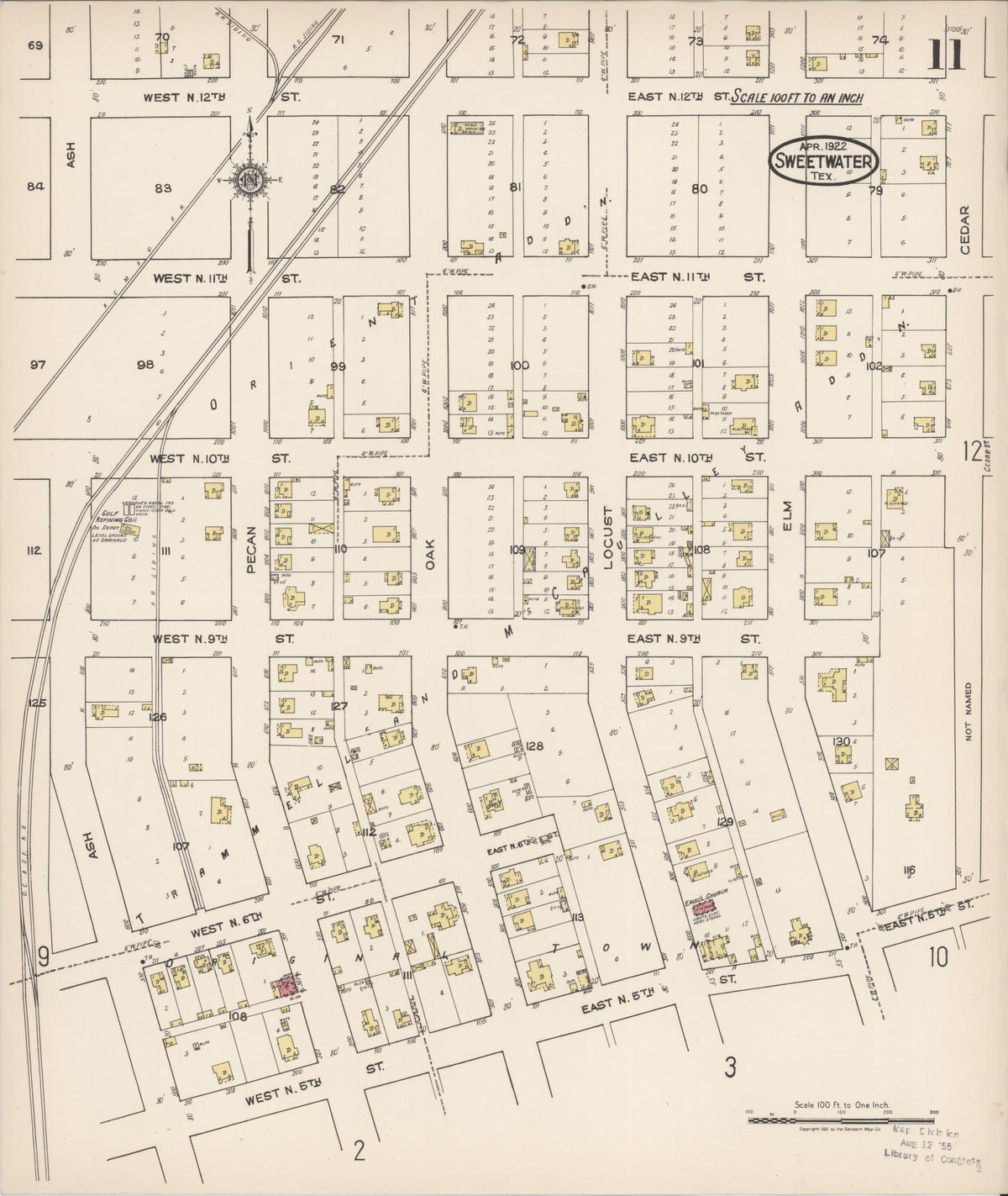 Sanborn Fire Insurance Map from Sweetwater, Nolan County, Texas (1922), Sheet #0011 - Historic Sanborn Fire Insurance Map Print, vintage old map wall art, antique decor, genealogy gift, Texas Texas map