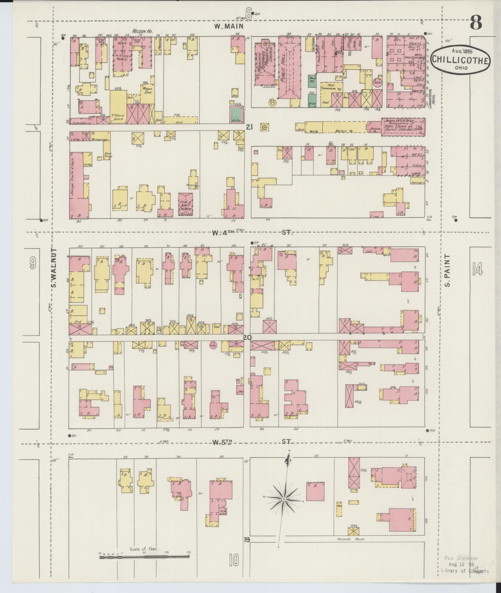 Sanborn Fire Insurance Map from Chillicothe, Ross County, Ohio (1895), Sheet #0008 - Historic Sanborn Fire Insurance Map Print, vintage old map wall art, antique decor, genealogy gift, Ohio Ohio map