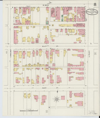 Sanborn Fire Insurance Map from Chillicothe, Ross County, Ohio (1895), Sheet #0008 - Historic Sanborn Fire Insurance Map Print, vintage old map wall art, antique decor, genealogy gift, Ohio Ohio map