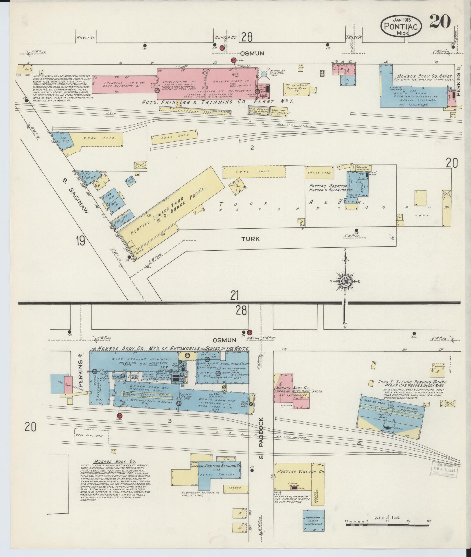 Sanborn Fire Insurance Map from Pontiac, Oakland County, Michigan (1915), Sheet #0020 - Historic Sanborn Fire Insurance Map Print, vintage old map wall art, antique decor, genealogy gift, Michigan Michigan map