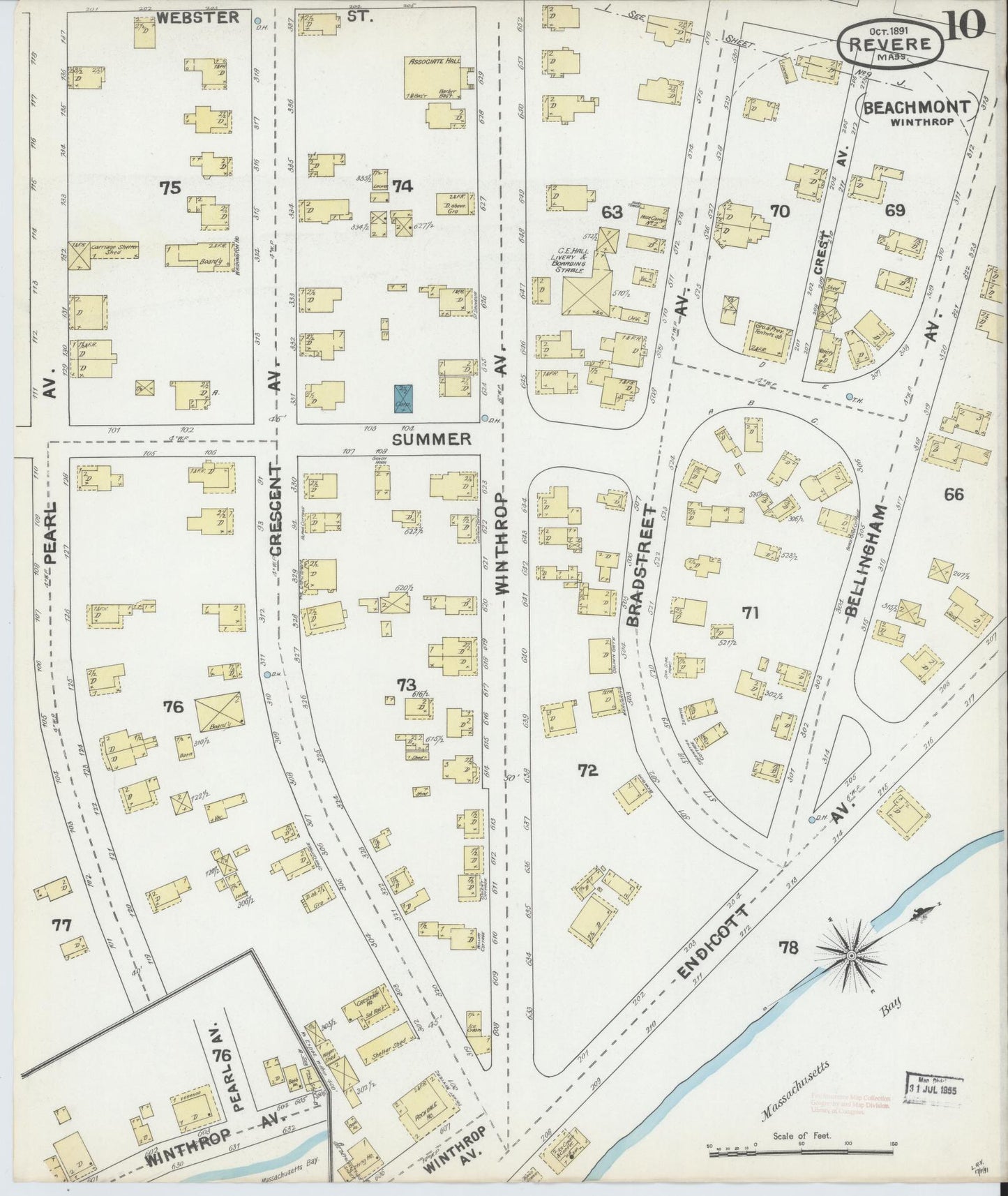 Sanborn Fire Insurance Map from Revere, Suffolk County, Massachusetts (1891), Sheet #0010 - Complete Map Set gallery image, historic Sanborn map, vintage wall art, Massachusetts Massachusetts