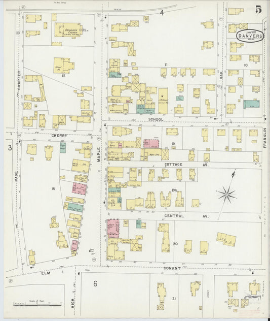 Sanborn Fire Insurance Map from Danvers, Essex County, Massachusetts (1897), Sheet #0005 - Historic Sanborn Fire Insurance Map Print, vintage old map wall art, antique decor, genealogy gift, Massachusetts Massachusetts map