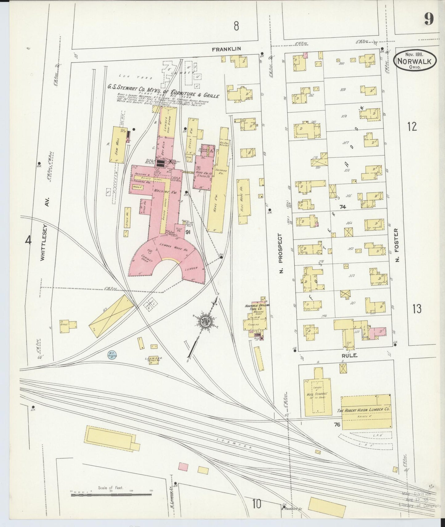 Sanborn Fire Insurance Map from Norwalk, Huron County, Ohio (1911), Sheet #0009 - Historic Sanborn Fire Insurance Map Print, vintage old map wall art, antique decor, genealogy gift, Ohio Ohio map