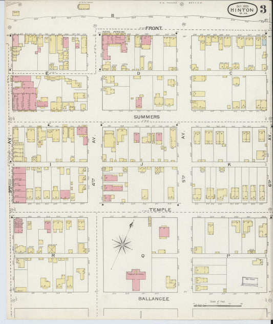 Sanborn Fire Insurance Map from Hinton, Summer County, West Virginia (1893), Sheet #0003 - Historic Sanborn Fire Insurance Map Print, vintage old map wall art, antique decor, genealogy gift, West Virginia West Virginia map