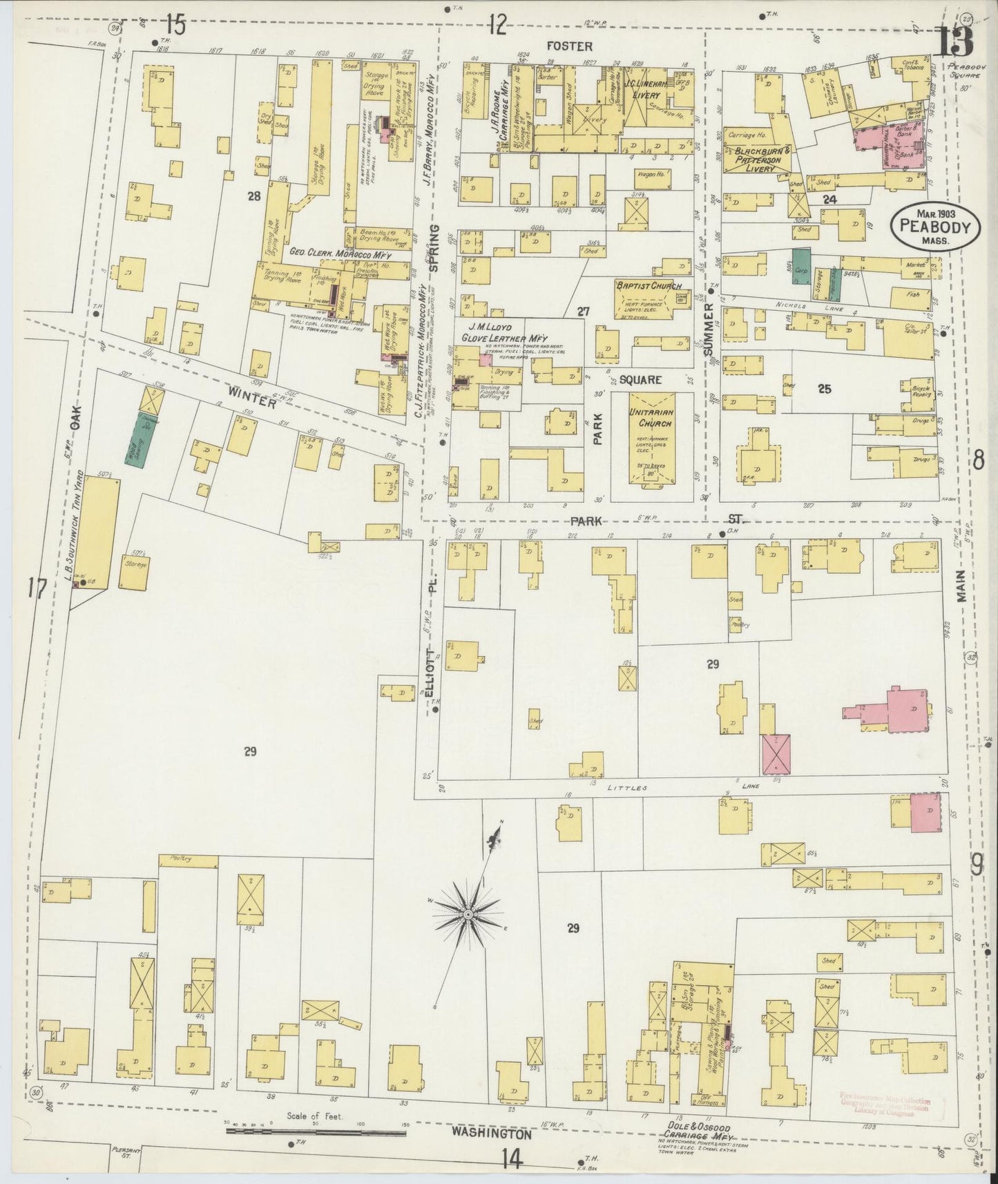 Sanborn Fire Insurance Map from Peabody, Essex County, Massachusetts (1903), Sheet #0013 - Complete Map Set gallery image, historic Sanborn map, vintage wall art, Massachusetts Massachusetts