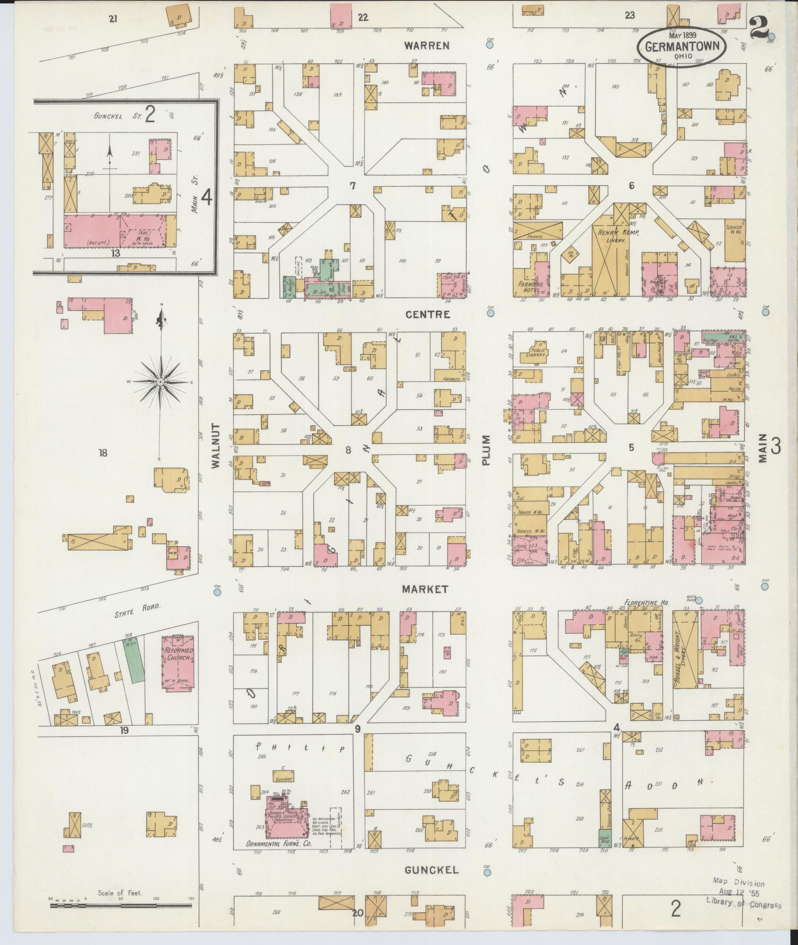 Sanborn Fire Insurance Map from Germantown, Montgomery County, Ohio (1899), Sheet #0002 - Historic Sanborn Fire Insurance Map Print, vintage old map wall art, antique decor, genealogy gift, Ohio Ohio map