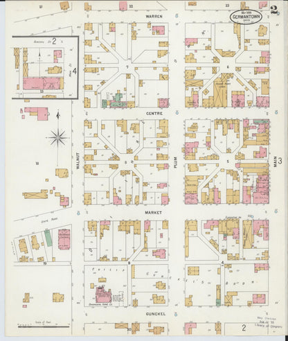 Sanborn Fire Insurance Map from Germantown, Montgomery County, Ohio (1899), Sheet #0002 - Historic Sanborn Fire Insurance Map Print, vintage old map wall art, antique decor, genealogy gift, Ohio Ohio map
