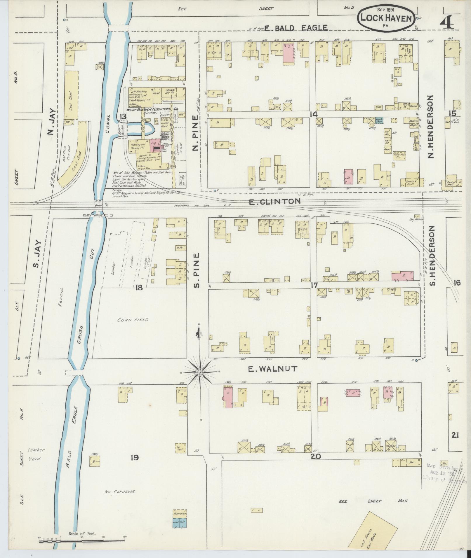Sanborn Fire Insurance Map from Lock Haven, Clinton County, Pennsylvania (1891), Sheet #0004 - Complete Map Set gallery image, historic Sanborn map, vintage wall art, Pennsylvania Pennsylvania