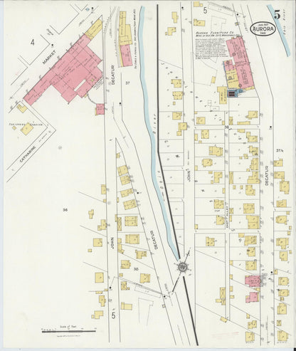 Sanborn Fire Insurance Map from Aurora, Dearborn County, Indiana (1917), Sheet #0005 - Historic Sanborn Fire Insurance Map Print, vintage old map wall art, antique decor, genealogy gift, Indiana Indiana map
