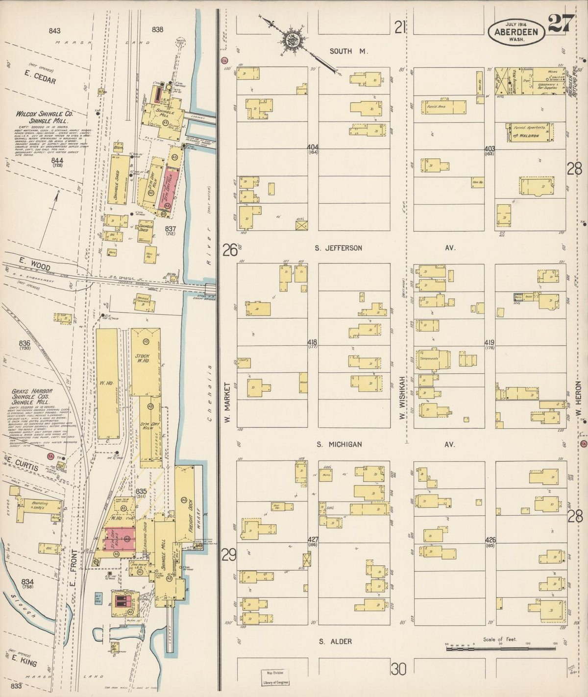 Sanborn Fire Insurance Map from Aberdeen, Grays Harbor County, Washington (1914), Sheet #0027 - Complete Map Set gallery image, historic Sanborn map, vintage wall art, Washington Washington