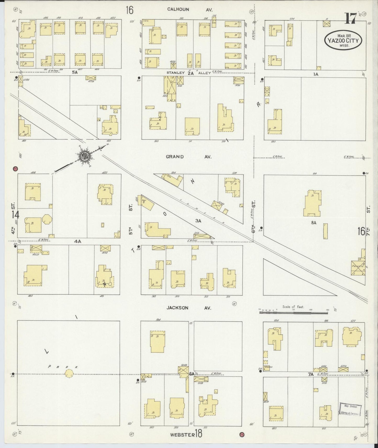Sanborn Fire Insurance Map from Yazoo City, Yazoo County, Mississippi (1911), Sheet #0017 - Historic Sanborn Fire Insurance Map Print, vintage old map wall art, antique decor, genealogy gift, Mississippi Mississippi map