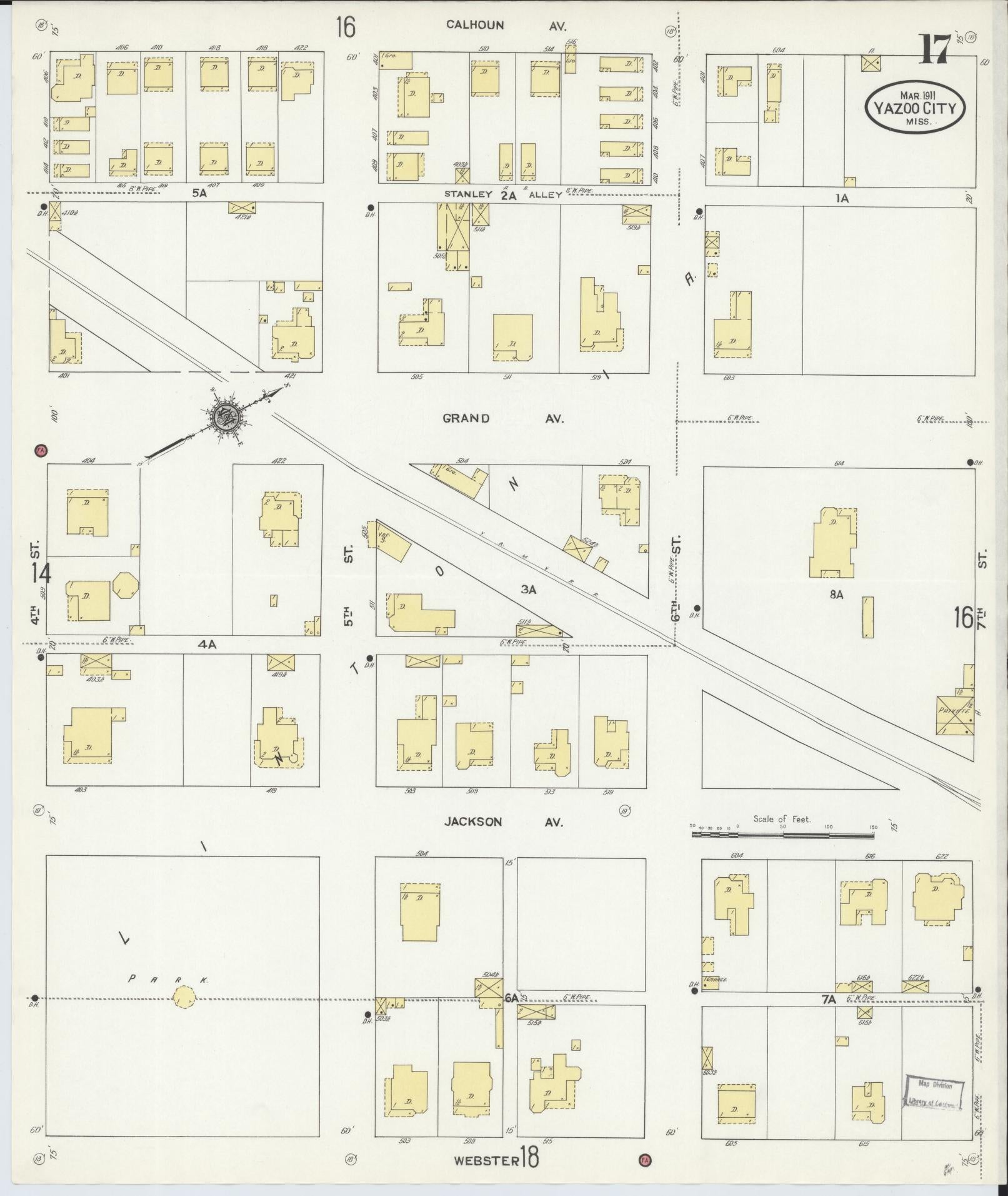 Sanborn Fire Insurance Map from Yazoo City, Yazoo County, Mississippi (1911), Sheet #0017 - Historic Sanborn Fire Insurance Map Print, vintage old map wall art, antique decor, genealogy gift, Mississippi Mississippi map
