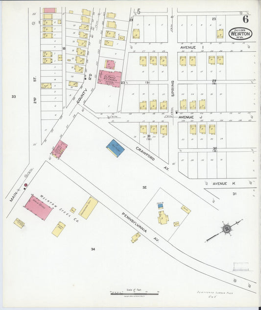 Sanborn Fire Insurance Map from Weirton, Hancock County, West Virginia (1919), Sheet #0006 - Historic Sanborn Fire Insurance Map Print, vintage old map wall art, antique decor, genealogy gift, West Virginia West Virginia map
