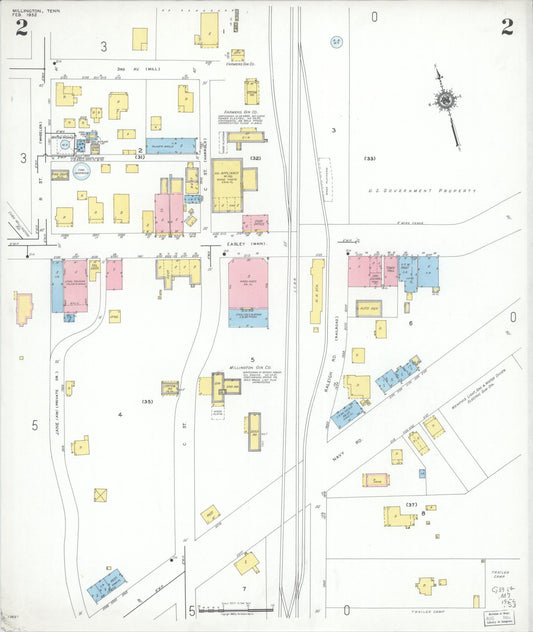 Sanborn Fire Insurance Map from Millington, Shelby County, Tennessee (1952), Sheet #0002 - Historic Sanborn Fire Insurance Map Print, vintage old map wall art, antique decor, genealogy gift, Tennessee Tennessee map