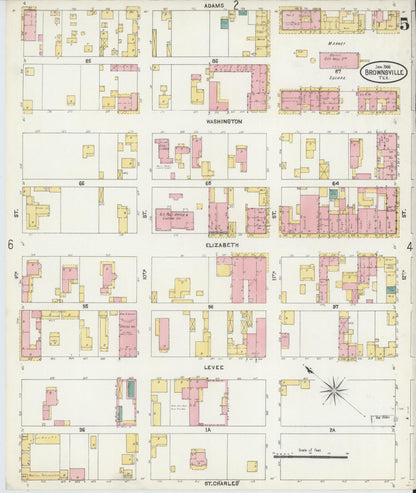 Sanborn Fire Insurance Map from Brownsville, Cameron County, Texas (1906), Sheet #0005 - Complete Map Set gallery image, historic Sanborn map, vintage wall art, Texas Texas