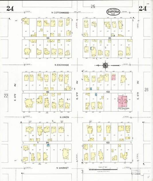 Sanborn Fire Insurance Map from Emporia, Lyon County, Kansas (1923), Sheet #0024 - Historic Sanborn Fire Insurance Map Print, vintage old map wall art, antique decor, genealogy gift, Kansas Kansas map