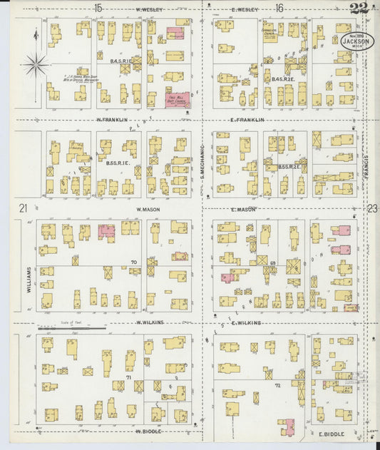 Sanborn Fire Insurance Map from Jackson, Jackson County, Michigan (1899), Sheet #0022 - Historic Sanborn Fire Insurance Map Print, vintage old map wall art, antique decor, genealogy gift, Michigan Michigan map