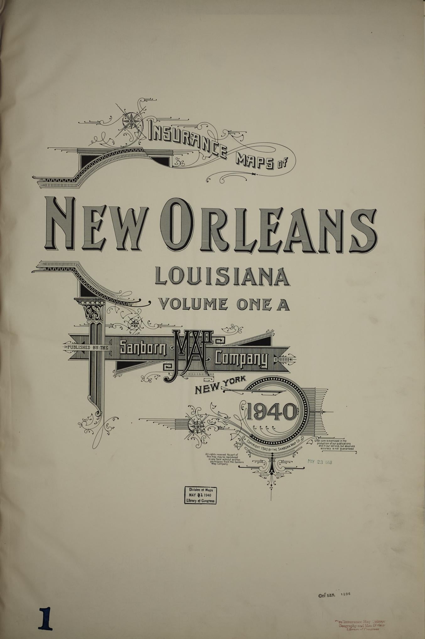 Sanborn Fire Insurance Map from New Orleans, Orleans Parish, Louisiana (1940), Sheet #0001 - Historic Sanborn Fire Insurance Map Print, vintage old map wall art, antique decor, genealogy gift, Louisiana Louisiana map