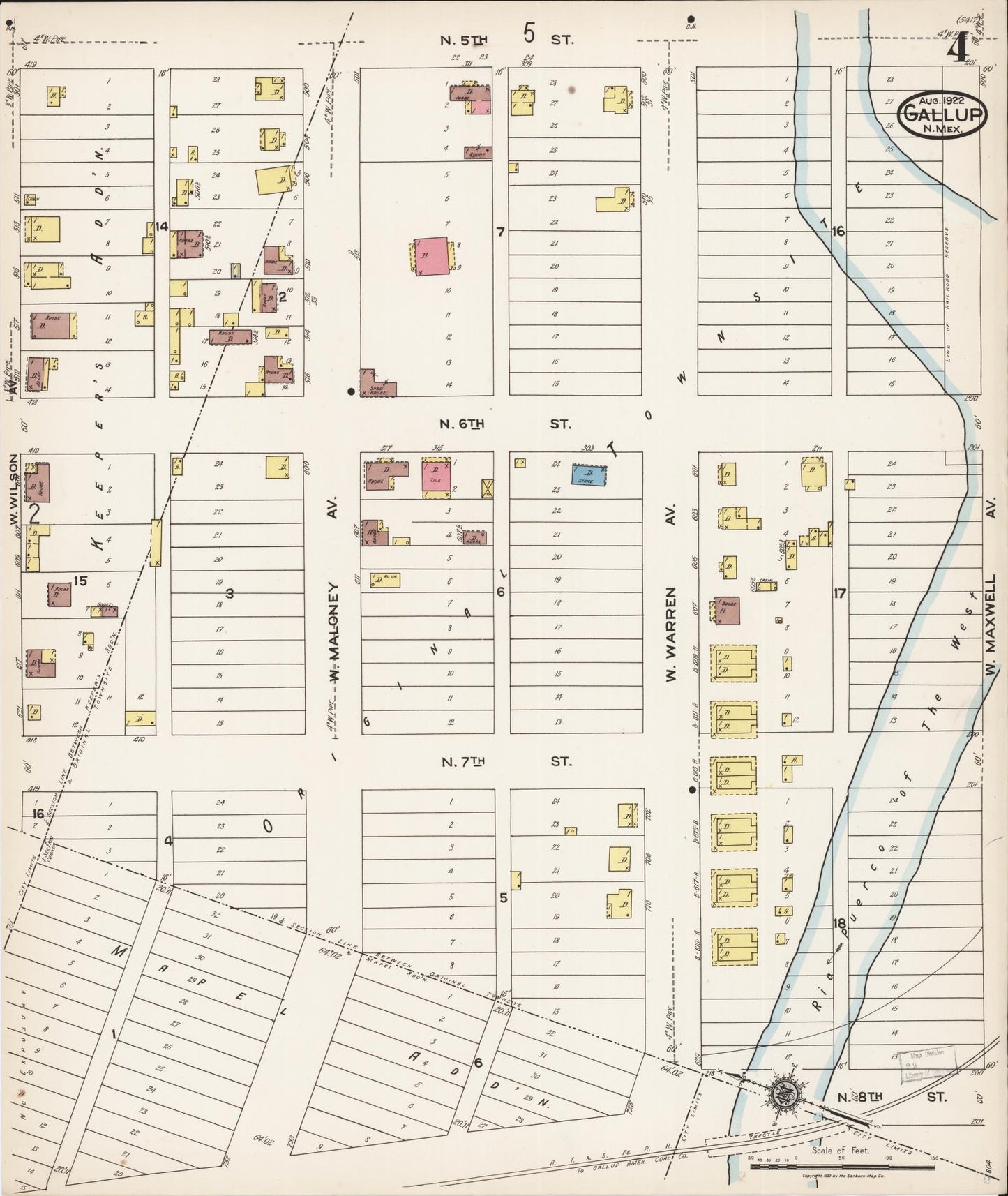 Sanborn Fire Insurance Map from Gallup, Mckinley County, New Mexico (1922), Sheet #0004 - Historic Sanborn Fire Insurance Map Print, vintage old map wall art, antique decor, genealogy gift, New Mexico New Mexico map