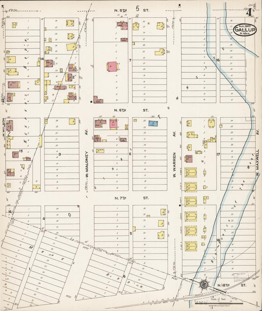 Sanborn Fire Insurance Map from Gallup, Mckinley County, New Mexico (1922), Sheet #0004 - Historic Sanborn Fire Insurance Map Print, vintage old map wall art, antique decor, genealogy gift, New Mexico New Mexico map