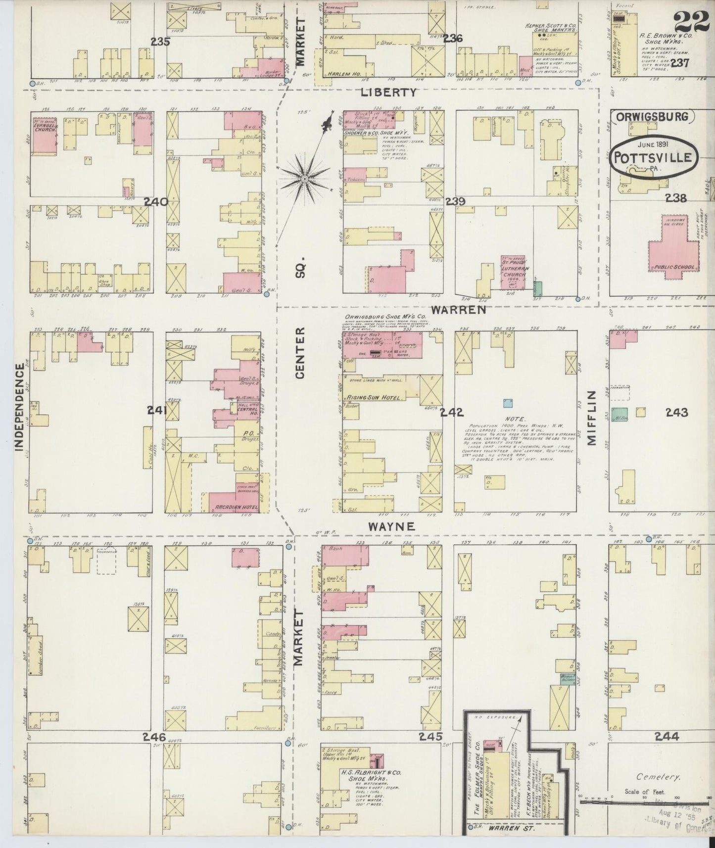 Sanborn Fire Insurance Map from Pottsville, Schuylkill County, Pennsylvania (1891), Sheet #0022 - Complete Map Set gallery image, historic Sanborn map, vintage wall art, Pennsylvania Pennsylvania