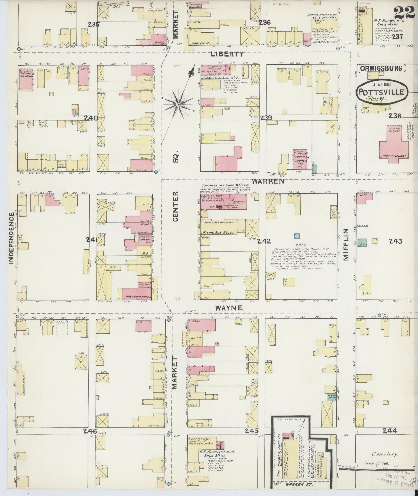 Sanborn Fire Insurance Map from Pottsville, Schuylkill County, Pennsylvania (1891), Sheet #0022 - Complete Map Set gallery image, historic Sanborn map, vintage wall art, Pennsylvania Pennsylvania