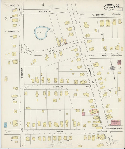 Sanborn Fire Insurance Map from Sayre, Bradford County, Pennsylvania (1915), Sheet #0008 - Historic Sanborn Fire Insurance Map Print, vintage old map wall art, antique decor, genealogy gift, Pennsylvania Pennsylvania map