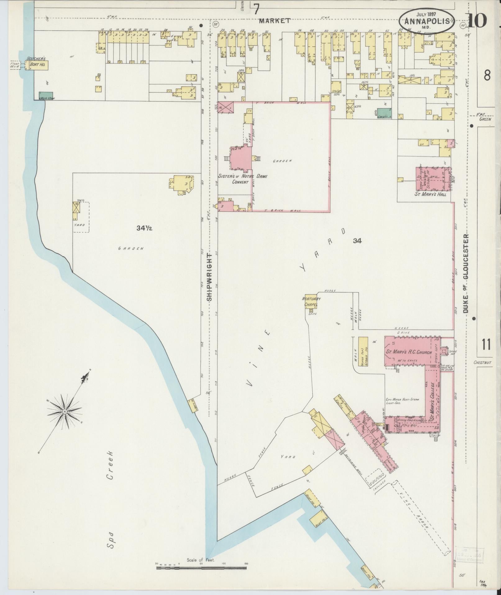 Sanborn Fire Insurance Map from Annapolis, Anne Arundel County, Maryland (1897), Sheet #0010 - Historic Sanborn Fire Insurance Map Print, vintage old map wall art, antique decor, genealogy gift, Maryland Maryland map