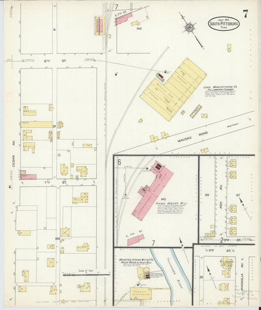 Sanborn Fire Insurance Map from South Pittsburg, Marion County, Tennessee (1913), Sheet #0007 - Historic Sanborn Fire Insurance Map Print, vintage old map wall art, antique decor, genealogy gift, Tennessee Tennessee map