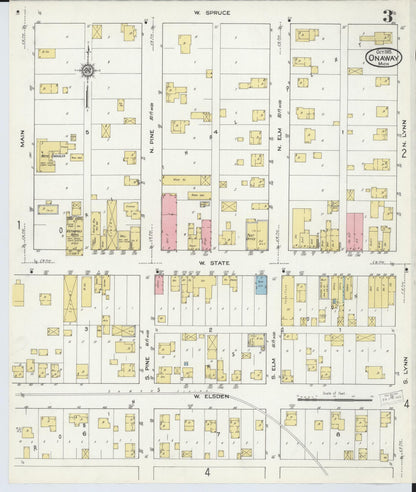Sanborn Fire Insurance Map from Onaway, Presque Isle County, Michigan (1915), Sheet #0003 - Complete Map Set gallery image, historic Sanborn map, vintage wall art, Michigan Michigan