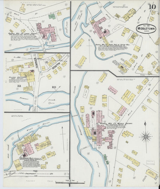 Sanborn Fire Insurance Map from Middletown, Middlesex County, Connecticut (1889), Sheet #0010 - Historic Sanborn Fire Insurance Map Print, vintage old map wall art, antique decor, genealogy gift, Connecticut Connecticut map