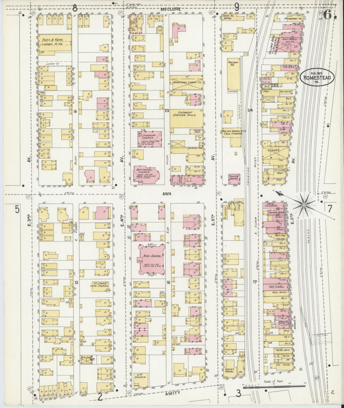 Sanborn Fire Insurance Map from Homestead, Allegheny County, Pennsylvania (1907), Sheet #0006 - Complete Map Set gallery image, historic Sanborn map, vintage wall art, Pennsylvania Pennsylvania